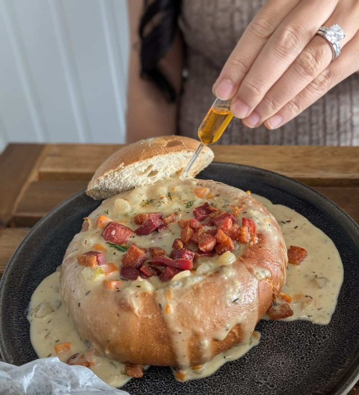 Chowder in a bread bowl.