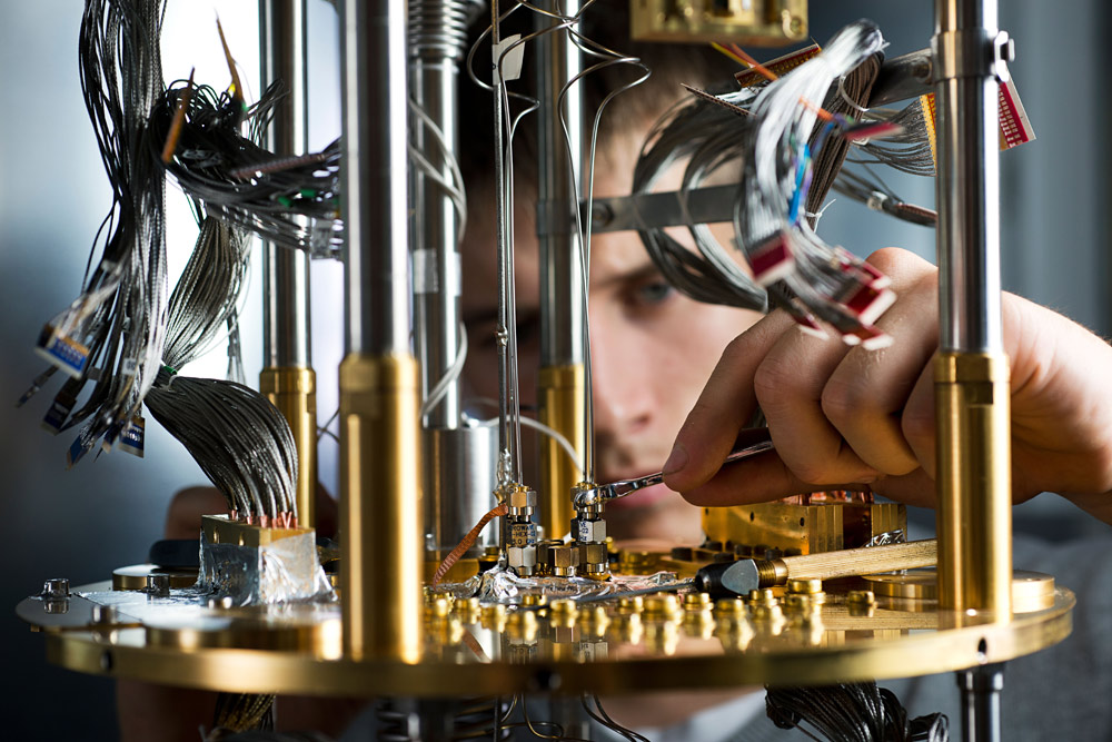 D-wave technician works on quantum computing hardware