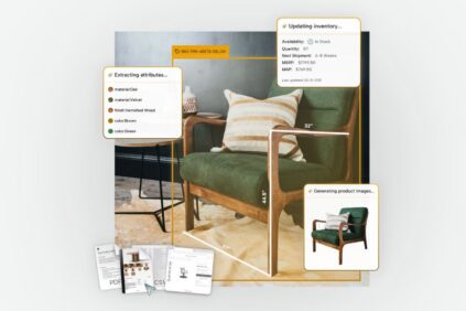 image of chair with graphic text boxes describing the product