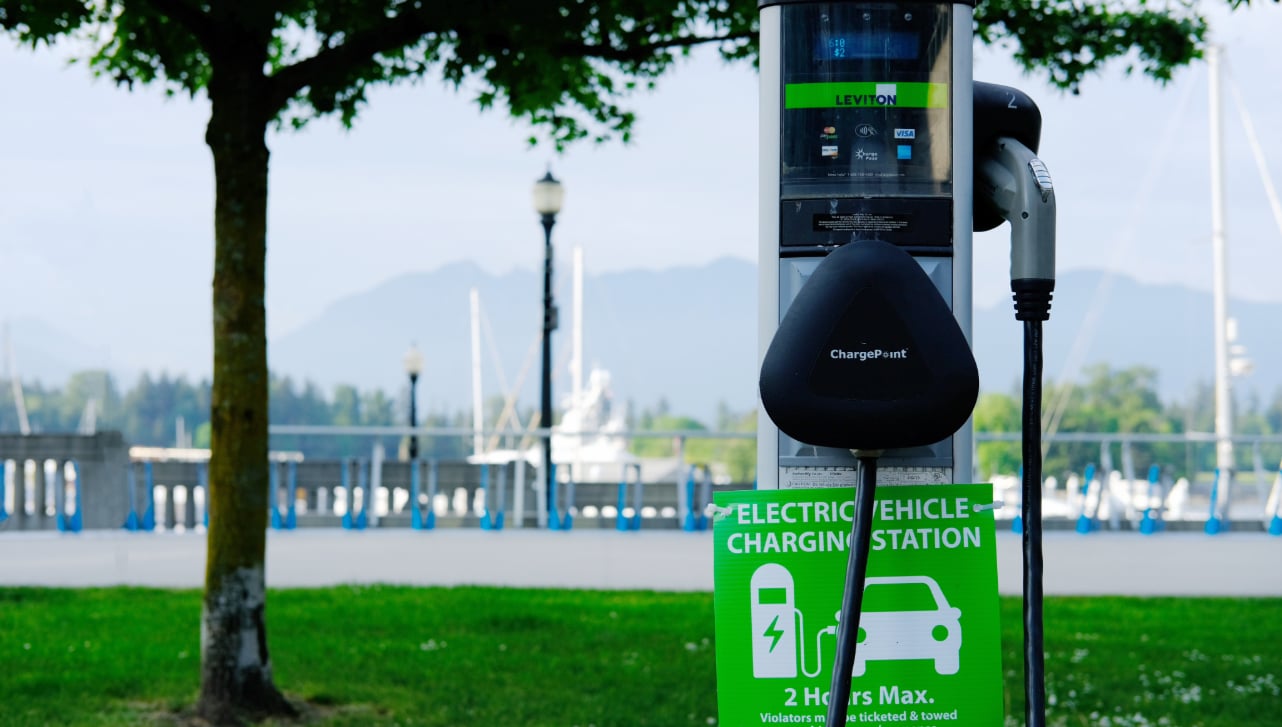 black and green electric vehicle charging station in Vancouver